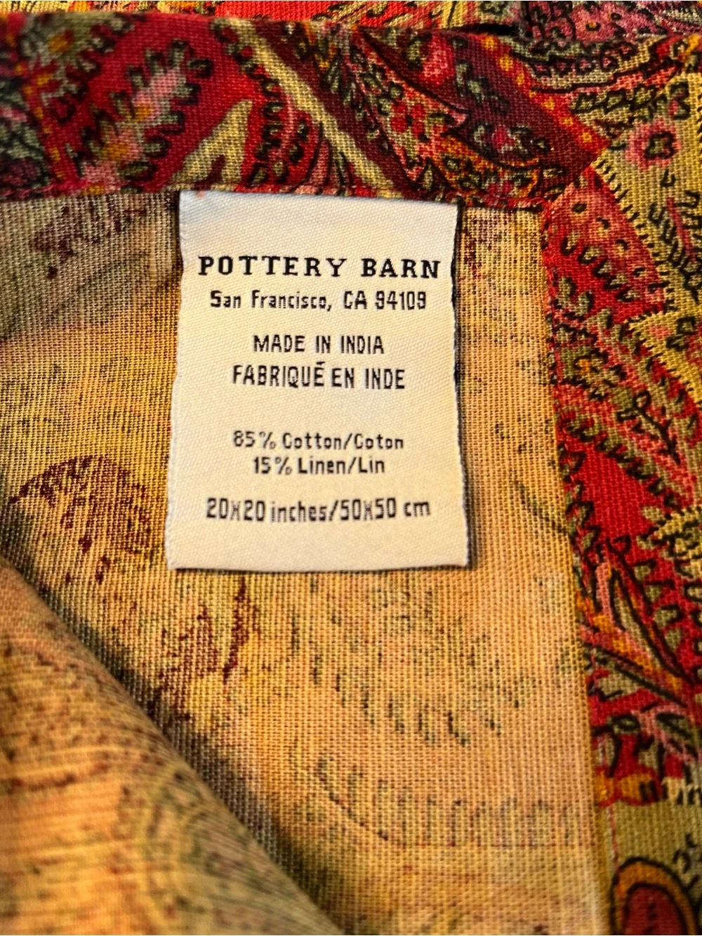 Pottery Barn Red Paisley Cotton Napkins Set